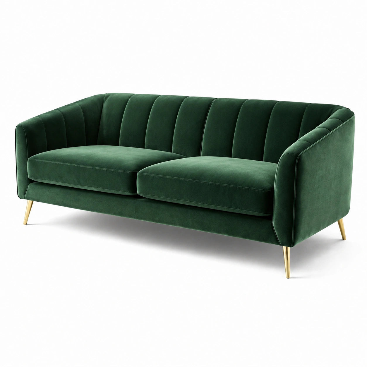 Sofá de terciopelo verde con patas doradas 200cm × 85cm × 75cm