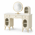 Tocador de MDF con mármol artificial y espejo redondo