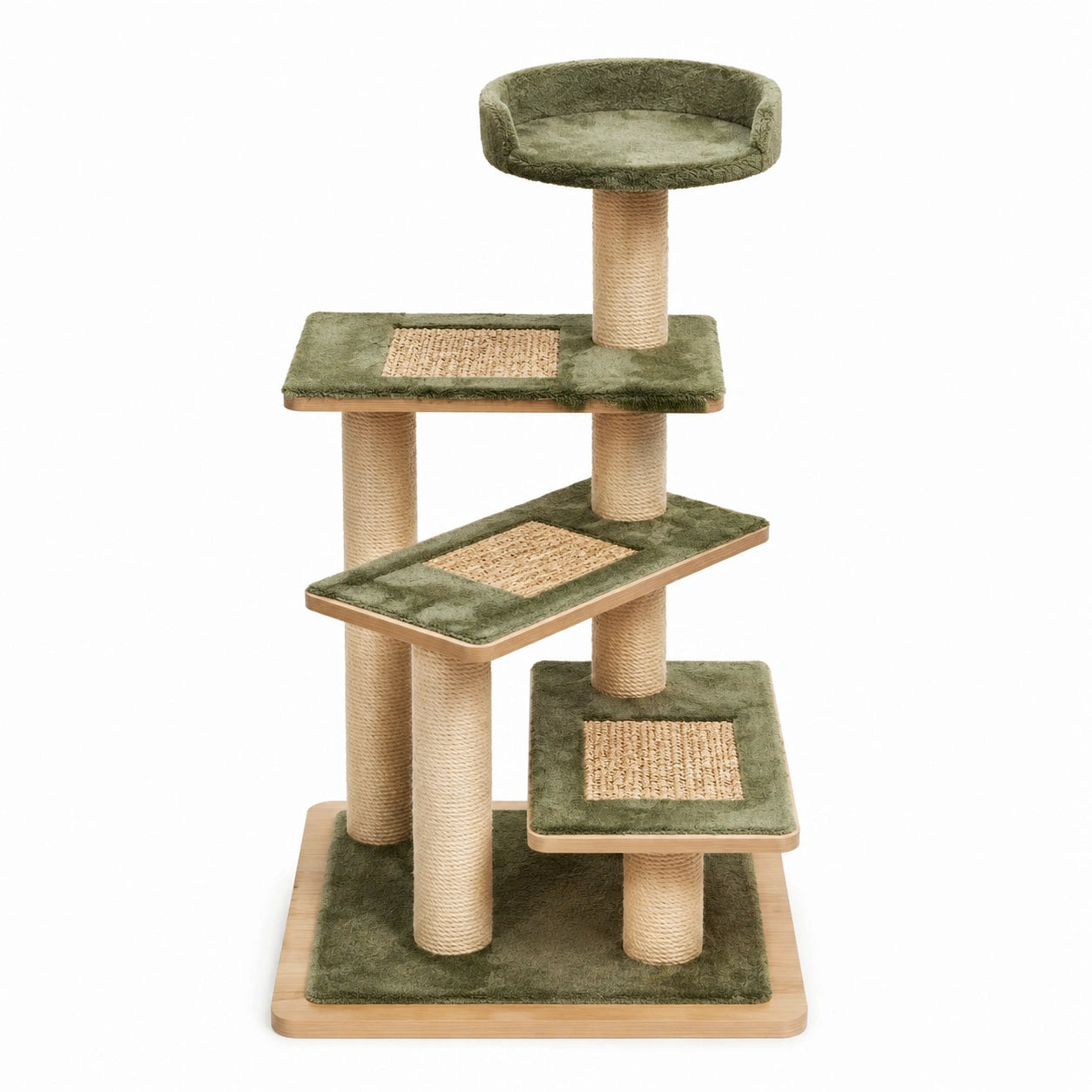 Árbol para gatos de madera y sisal verde