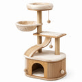 Árbol para gatos de madera con cubierta de felpa beige