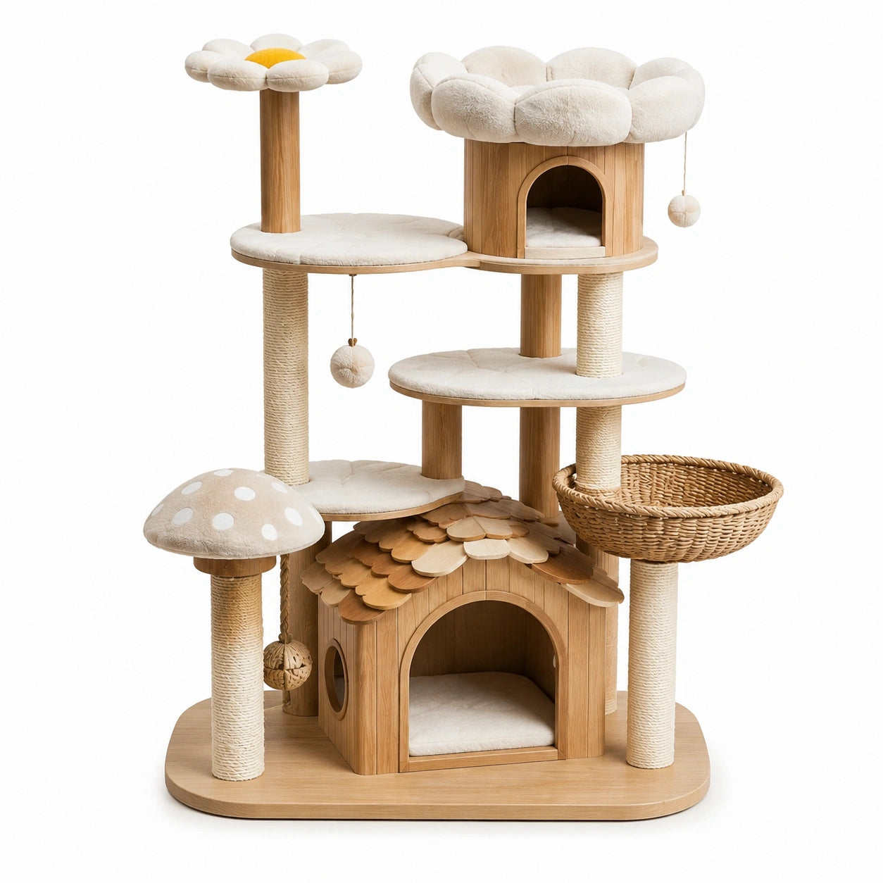 Árbol de Gato de Madera y Tela Beige