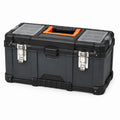 Caja de herramientas de plástico negro con pestillos metálicos, 50 x 25 x 25 cm