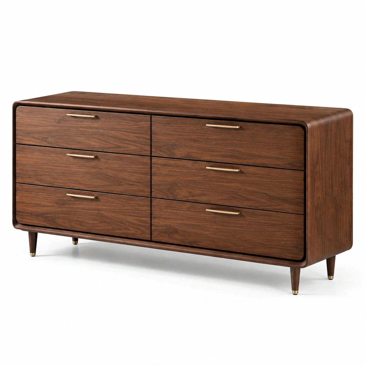 Cómoda de madera de nogal con asas de metal