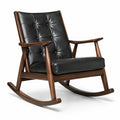 Silla mecedora de madera con tapizado en cuero negro