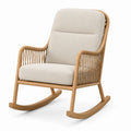 Silla mecedora de madera y ratán con cojín de poliéster beige, 85x70x90 cm