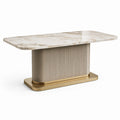 Mesa de comedor de mármol con base dorada