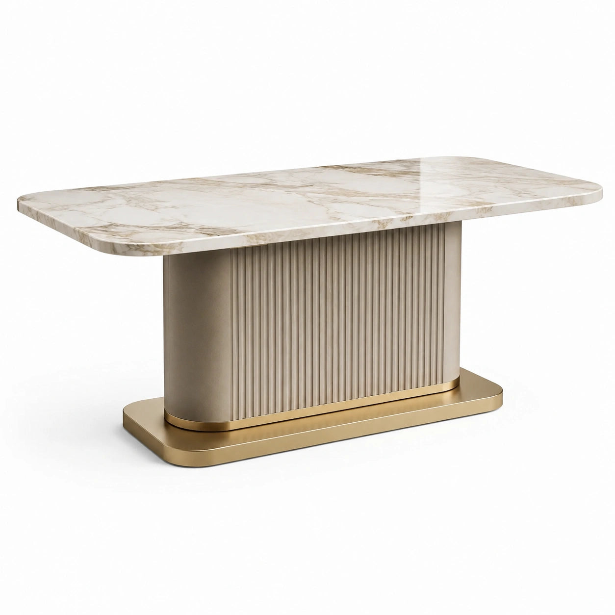 Mesa de comedor de mármol con base dorada
